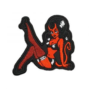 Patch Diablesse Jambe En L'air D&eacute;tachable Noir Blanc Rouge &Eacute;cusson Rock Roll - Neuf