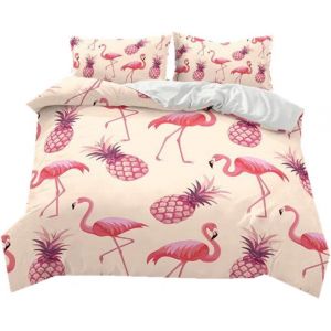 Literie Lit Double X Flamingo Fruit De La Plante Tropicale Ananas Housse De Couette Et Taie Pi&iquest;&iquest;Ces Fermeture &iquest;&iquest;Clair Polyester Ultrafin - Neuf