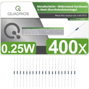 R&eacute;sistance Assortiment De 400 Pi&egrave;ces M&eacute;tal Couche De R&eacute;sistances 0,25 W Bedrahtet 1 Ohm 1 Carbone Bo&icirc;te De 20 Standar - Quadrios - Neuf