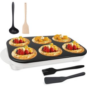 Subzonal-Cr&ecirc;pes &Eacute;lectrique Avec 6 Trou Avec Accessoires,1500w,Rev&ecirc;tement Antiadh&eacute;sif,Cuisson Rapide Pour Mini-Cr&ecirc;pes Blinis| Mini Cr&ecirc;pe | Cuisson Des Omelettes, Du Bacon, Des Hamburgers - Neuf