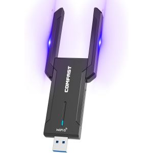 VornixorSarlshop-Cl&eacute; WiFi Puissante, WiFi 6E Cl&eacute; WiFi pour PC AX5400 Mbps Tri-Bande 6GHZ / 5GHz / 2,4GHz Adaptateur WiFi USB 3.0, Compatible avec Windows 11/10, WPA3, MU-MIMO - Neuf