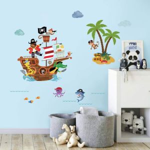 ERYI-Stickers Muraux Pirates Navire Enfants Autocollant Mural Animaux Singe Décoration Murale Chambre Enfants Bébé Pépinière Salle De Jeux - Neuf