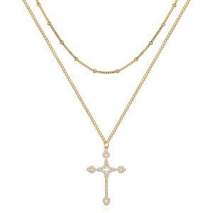 Kal-Chaîne Pour Femme En Or Avec Pendentif En Forme De Croix - Hypoallergénique - Plaqué Or 18 Carats - Bijou Fantaisie Pour Femmes Et Filles - Neuf