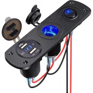 Double Panneau De Prise Chargeur Voiture Usb Avec S&eacute;parateur D'Allume-Cigarette 12V Voltm&egrave;tre &Agrave; Led Et Commutateur Ind&eacute;pendant - Neuf