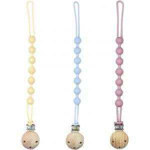 Lot De 3 Attaches-T&eacute;tines En Silicone,Attache-T&eacute;tine Int&eacute;gr&eacute;e,Id&eacute;ale Pour B&eacute;b&eacute;,Maintient La T&eacute;tine Propre,Souple,Flexible,Sans Bpa,Durable-Violet Clair,Bleu Clair,Jaune Clair - Neuf