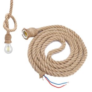 SUBZONAL-Lustre De Corde De Chanvre De 3 M&egrave;tres, E27 Vintage Suspension En Corde De Chanvre Douille Ampoule Kit Suspension Luminaire Plafonnier Ampoule Suspendue head rope For Restaurant Home Decor L - Neuf