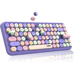 X Ajazz 308I Clavier Sans Fil Rétro, Bluetooth Silent Cute Computer Keyboard, Round Punk Compact 84 Touches,Texture Mate, Typewriter Design, Qwerty, Multidispositif Pour Pc Mac-Violet Coloré - Neuf