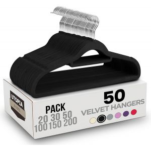 MEVRONISSHOP-Lot de 50 cintres antid&eacute;rapants de qualit&eacute; sup&eacute;rieure - en Velours r&eacute;sistant - avec Porte-Cravates - Solides et Peu encombrants - pour Chemises, Vestes, Robes - Noir - Neuf