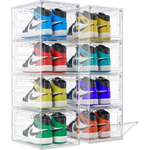 SUBZONAL-Lot de 8 bo&icirc;tes de rangement pour chaussures &iquest; Bo&icirc;tes empilables transparentes &iquest; Conteneurs transparents pour pr&eacute;sentation de chaussures &iquest; Convient jusqu'&agrave; la taille 47 de l'UE - Neuf