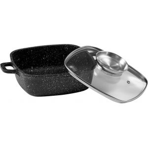 Subzonal-Faitout Premium 20 X 20 Cm - 2l - Fonte D'aluminium - Rev&ecirc;tement Anti-Adh&eacute;sif Fa&ccedil;on Pierre - Couvercle Verre Avec Bouchon Inox - Poign&eacute;es Silicone - Tous Feux Dont Induction - Neuf