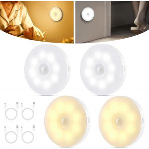 Lampe Detecteur De Mouvement Interieur, Veilleuse Detecteur De Mouvement, Lampe Led Rechargeable Usb, Veilleuse Led Automatique, Auto/On/Off, Pour Escalier, Cuisine, Chambre D'enfant,Couloir, Armoire - Neuf