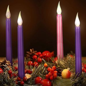 4 pièces led sans flamme bougie de l'Avent ensemble violet et rose Avent cône bougies pour Noël - Neuf