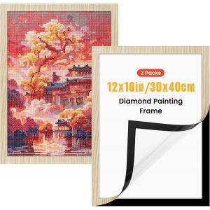 Fchhk-Cadres De Peinture En Diamant, 2 Paquets Diamond Painting Cadre Magnétique Cadres Photo 30 X 40 Cm, Cadre Pour Diamond Painting 30x40, Grain De Bois Original - Neuf