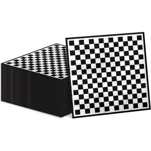 Tianyi-Lot De 100 Serviettes En Papier Noir Et Blanc À Carreaux - Motif Voiture De Course - Noir Et Blanc - Pour Le Déjeuner, Les Anniversaires, Les Fêtes Prénatales - Neuf