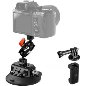 Support &agrave; Ventouse 4,5&iquest; (115 mm) avec Bras Magique Double Rotule, Pince T&eacute;l&eacute;phone & Adaptateur GoPro &iquest; Fixation Cam&eacute;ra/Smartphone 1/4&iquest; & 3/8&iquest; pour Pare-Brise et Surface Lisse - Neuf