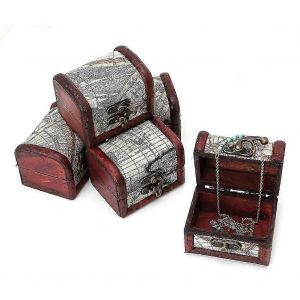 1pc Vintage Carte En Bois Carte Bo&icirc;te De Rangement En M&eacute;tal Verrouillage Bijoux Boutons De Manchette Coffre Cas - Neuf