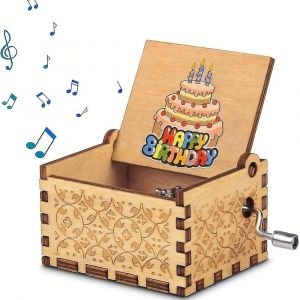 Bo&icirc;te &Agrave; Musique Exquise Joyeux Anniversaire Pour Gar&ccedil;ons Et Filles, Bo&icirc;te &Agrave; Musique Unique &Agrave; Manivelle En Bois, Mini D&eacute;coration De Maison Grav&eacute;e Vintage - Neuf
