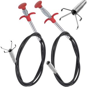 JEXNOVASHOP-2 Pi&egrave;ces Pince Telescopique Flexible 200 cm/90 cm Furet Deboucheur Canalisation Evier Furet Plomberie Douche Pince &agrave; Griffe Nettoyeur De Drain Cleaner Unblocker Pour Cuisine Salle De Bain - Neuf