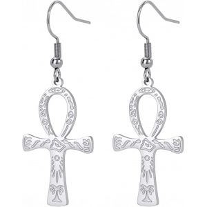 Kal-Ankh Croix Boucles D'oreilles Pour Femmes Hommes En Acier Inoxydable Ancien Symbole &Eacute;gyptien Dieux De L'ankh Croix Boucles D'oreilles Cerceau Charme Amulette Bijoux - Neuf