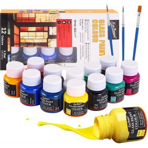 Chenquansarl-Lot De 12 Peintures En Céramique De 25 Ml Pour Porcelaine, Passe Au Lave-Vaisselle, Avec 1 Palette Et 2 Pinceaux Fins Pour Verre, Tasses, Argile Et Pierres - Neuf