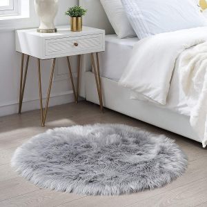 Tianyi-Peau De Mouton Synth&eacute;tique,Cozy Sensation Comme V&eacute;ritable Laine Tapis En Fourrure Synth&eacute;tique, Man-Made Luxe Laine Tapis De Canap&eacute; Coussin (Rond Gris, 60 X 60 Cm) - Neuf
