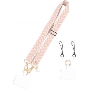 Kal-Sangle T&eacute;l&eacute;phone Portable R&eacute;glable Anti-Perte Pour Femme Bandouli&egrave;re Longue Large En Tissu Collier D&eacute;core Avec Patch Cha&icirc;ne De T&eacute;l&eacute;phone Universelle Suspension S&eacute;curis&eacute;e - Neuf