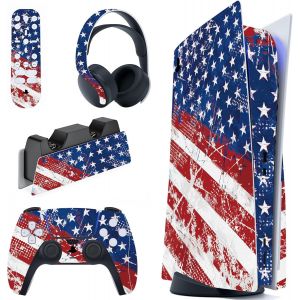 Eryi-Autocollants Proetction Pour Ps5 Manette Accessoire,Sticker Skin Decal Pour Ps5 Standard Console & Controller & Télécommande & Casque & Station De Charge-Drapeau Américain - Neuf