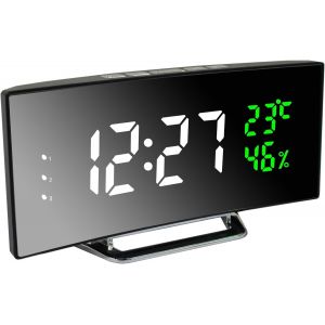 Derkiewn Réveil numérique, Grand écran LED de 6,5 Pouces, réveil de Chevet avec température et humidité, Horloge Miroir avec 3 réveils, luminosité réglable, Sieste, Alimentato USB (B&V) - Neuf