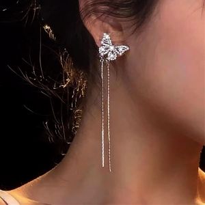 Kalhx-Boucle D'oreille Papillon Cz Boucle D'oreille Papillon Argent Long Pompon Boucle D'oreille Longue Chaîne Pendante Boucle D'oreille Papillon Perle Vintage Boucle D'oreille Papillon Boho Bijoux - Neuf