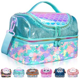 TIANYI-Sac Isotherme Repas Enfant Double Étage, Sac à Goûter avec Sangle Réglable, Grand Format pour Garçons et Filles (Sirène) - Neuf