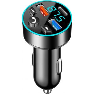 KALANKA-Transmetteur Bluetooth Voiture FM avec Chargeur USB 66W, 4 Ports USB (QC3.0, PD, Type-C), Prise Allume-Cigare, Adaptateur Bluetooth Voiture, Compatible avec iPhone, Android, Samsung et Plus - Neuf