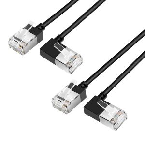 C&acirc;ble Ethernet Souple Cat 6 &Agrave; Angle Droit 90&deg; 1M 2 Pi&egrave;ces, Ultra Fin Et Compact Rj45 Cordon Lan Gigabit Compatible Avec Mac, Pc, Routeur, Ps4/5 (Noir) - Neuf