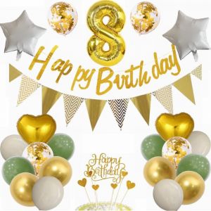 TRAHOO-Ballon 8e Anniversaire Décoration Vert et Doré pour Garçon et Fille - Cadeau 8 Ans - Neuf