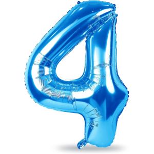 SJZG-Grands Ballons Bleus En Forme De Chiffres Pour Gar&ccedil;ons Et Hommes - 101,6 Cm - Grand Format - Num&eacute;ro 4 - Film Aluminium Mylar - Auto-Gonflant - Ballons Num&eacute;ros 0-9 - Pour Gar&ccedil;ons Et Hommes - Pour - Neuf