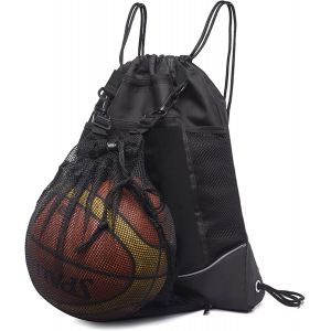acdsgd-Sac de Sport &agrave; Cordon Sac a Dos Foot R&eacute;glable Sac &agrave; Dos Sport Sac a Cordon Femme et Homme Sac Filet avec Ballon pour Gym,Football,Basket-Ball,Fitness, Voyage, Natation (Noir) - Neuf