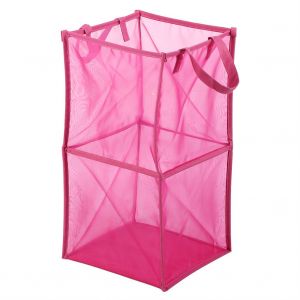 HJLIAN Panier a linge pliable a deux niveaux, panier de rangement pour vetements sales, support pour sacs, organisateur pour articles divers, rose rouge - Neuf