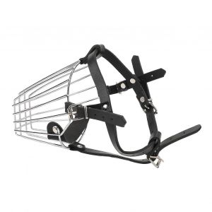 Museliere Pour Chien En Acier Inoxydable Avec Sangle En Cuir &iquest; Respirante, Anti-Morsures, Reglable Pour Chiens De Taille Moyenne A Grande - Neuf