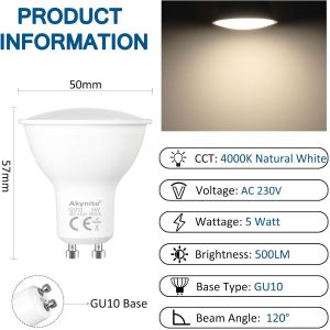 Spot Gu10 5w Led Blanc Neutre 4000k 500lm, 120&deg; Lumi&egrave;re, Ac 230v, 50mm Mr16 Gu10 50w Halog&egrave;ne &Eacute;quivalent, Non-Dimmable, Ampoule Spot Led Gu10 4000k Pour Salle De Bain Cuisine, Lot De 6 - Neuf