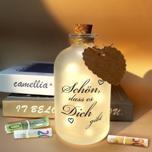Kuwl-Lampe Led En Forme De Bouteille Avec Inscription En Allemand « Schön, Dass Es Dich Gibt », Avec Bouchon, Bouteille Lumineuse Personnalisée, Cadeau D'anniversaire, Bouteille Décorative Led Pour - Neuf