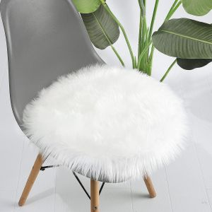 Sjzg-Peau De Mouton Synth&eacute;tique,Cozy Sensation Comme V&eacute;ritable Laine Tapis En Fourrure Synth&eacute;tique, Man-Made Luxe Laine Tapis De Canap&eacute; Coussin (Rond Blanc, 30 X 30 Cm) - Neuf