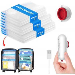 GUWH-Sac Sous Vide V&ecirc;tements Avec Pompe Usb, 9 Sac De Rangement Sous Vide (3X 40X40Cm, 3X 40X50Cm, 3X 40X60Cm), R&eacute;utilisables Et Portables, Id&eacute;al Pour Rangement V&ecirc;tements Et Voyages - Neuf