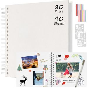 Album Photo Scrapbooking 24x24cm,Fait &Agrave; La Main Album Spirale 80 Pages,Livre D'or Pour Voyage Mariage,Cadeaux De No&euml;l Anniversaire Cadeaux De Saint-Valentin (Blanc) - Neuf