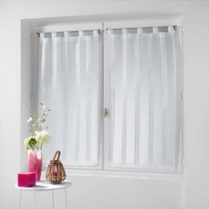 Voilage - Bandas Blanc - 100% Polyester - Rayures Tons Sur Tons - 60 X 90 Cm - Neuf