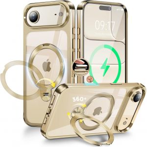 [Anneau en M&eacute;tal CD& 360&deg; Rotation Support Invisible] Coque Magn&eacute;tique pour iPhone 17 Air [Compatible Magsafe] [Pare-Chocs Antichoc Galvanis&eacute;] Coque Fine Transparente avec Support u2013 Or de Luxe - Neuf