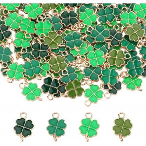Mevronisshop-64 Pi&egrave;ces Pendentif Tr&egrave;fle Breloques En M&eacute;tal Porte-Bonheur Tr&egrave;fle Vert Pendentifs Porte-Bonheur &Agrave; Quatre Feuilles Accessoires De Bricolage Pour Bijoux Bracelet Porte-Cl&eacute;s Cadeaux - Neuf