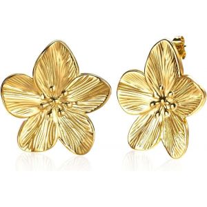 Ershi-Grandes Boucles D'oreilles En Forme De Fleur Dorée, Boucles D'oreilles Pendantes En Métal À Motif De Pétales De Fleurs, Fill[368] - Neuf