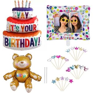 Checarzhn--No1-25 Pièces Anniversaire Gonflable Photobooth, Accessoires Photobooth, Cadre Photobooth, Photobooth Anniversaire, Cadre Photo Anniversaire, Decoration Anniversaire Fêtes Selfie, 57x55cm - Neuf