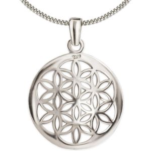 Clever Schmuck-Lot De Pendentif En Forme De Fleur De Vie-En Argent Sterling 925-Avec Bord Brillant-Cha&icirc;ne Gourmette : 45 Cm - Neuf