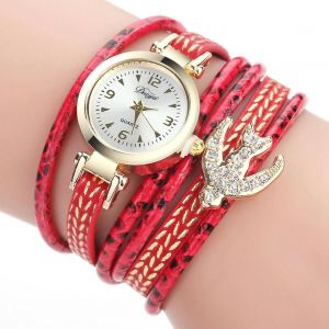 Duoya Femmes Strass Hirondelle Bracelet Montre-Bracelet Cha&icirc;ne Robe Montre &Agrave; Quartz (Rouge) - Neuf