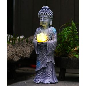 Mevronisshop-Figurine De Bouddha Debout Avec Led Solaire - Lotus - D&eacute;coration De Jardin - R&eacute;sistante Aux Intemp&eacute;ries - D&eacute;coration Pour Jardin Zen, Salon - Feng Shui Spirituelle - Cadeau Pour Femmes, - Neuf